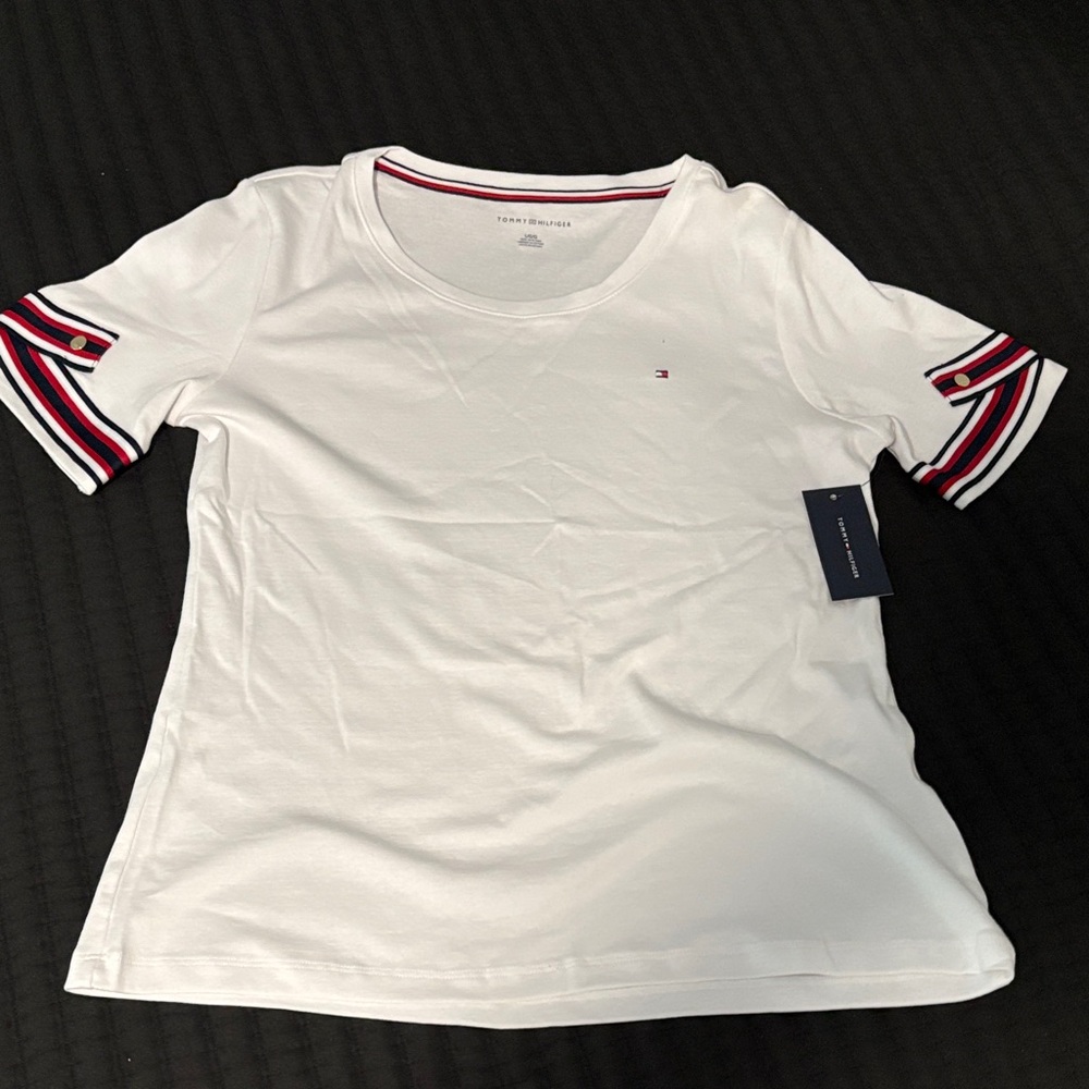 Tommy Hilfiger White Tee with Red and Blue Accents